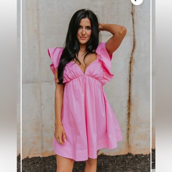 NWOT Heartbreaker Pink Ruffle Dress with Tie Back  size Small - Picture 3 of 7